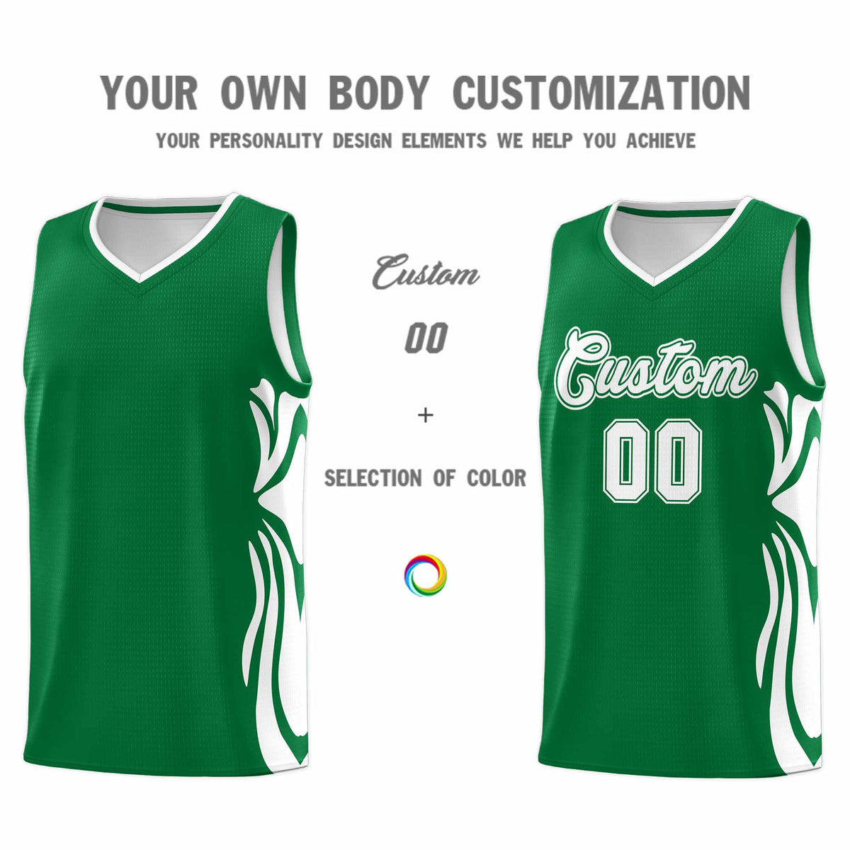 Custom Kelly Green White-White Graffiti Pattern Side Curve Pattern Sports Uniform Basketball Jersey Sets
