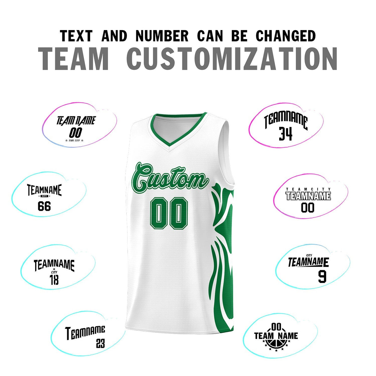 Custom White Kelly Green-Kelly Green Graffiti Pattern Side Curve Pattern Sports Uniform Basketball Jersey Sets