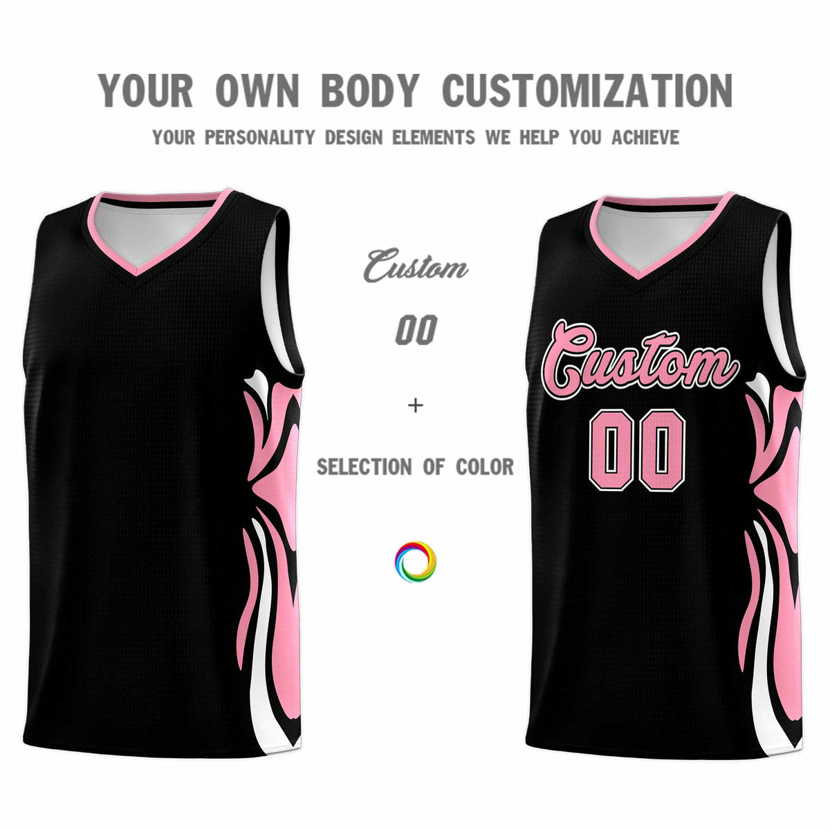 Custom Black Light Pink-White Graffiti Pattern Side Curve Pattern Sports Uniform Basketball Jersey Sets