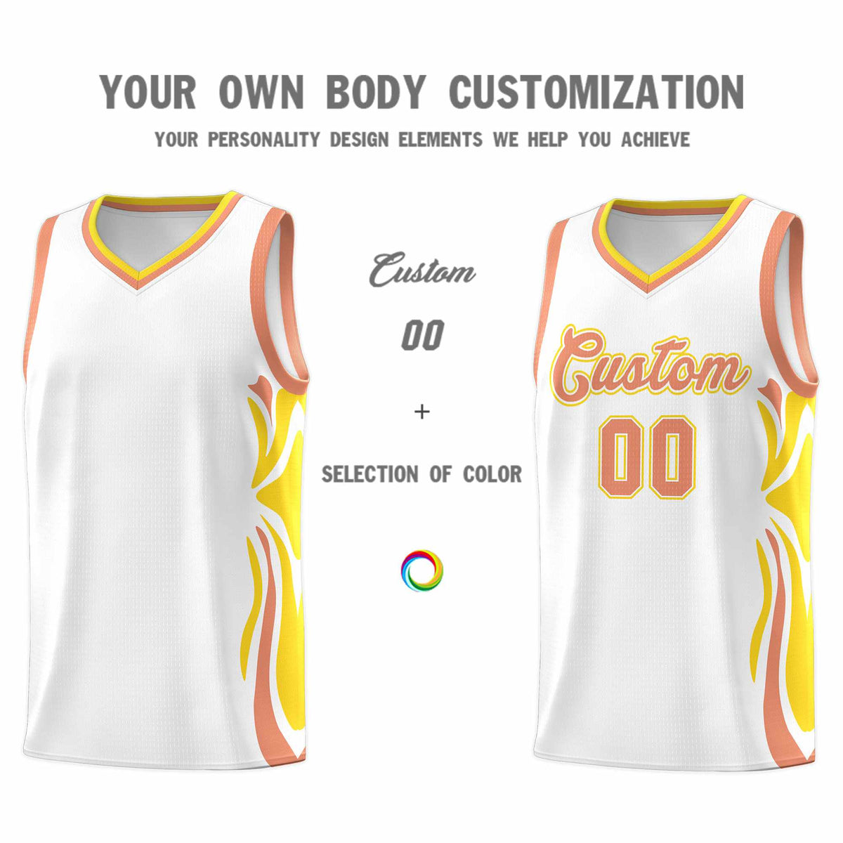 Custom White Light Orange-Gold Graffiti Pattern Side Curve Pattern Sports Uniform Basketball Jersey Sets