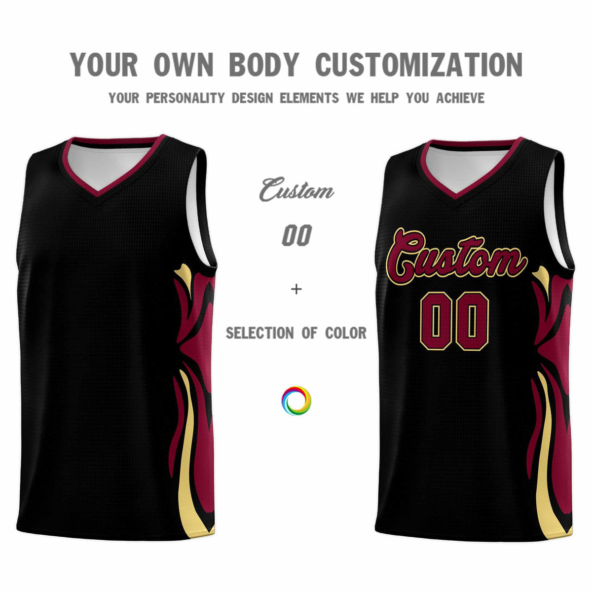 Custom Black Crimson-Khaki Graffiti Pattern Side Curve Pattern Sports Uniform Basketball Jersey Sets