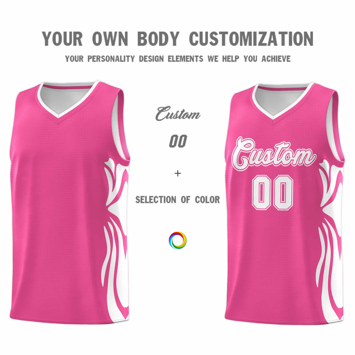 Custom Pink White-White Graffiti Pattern Side Curve Pattern Sports Uniform Basketball Jersey Sets