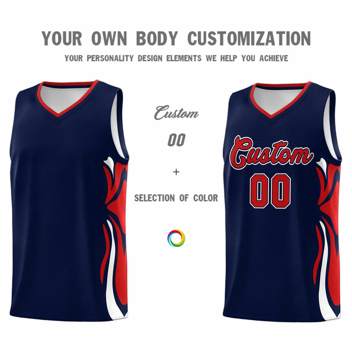 Custom Navy Red-White Graffiti Pattern Side Curve Pattern Sports Uniform Basketball Jersey Sets