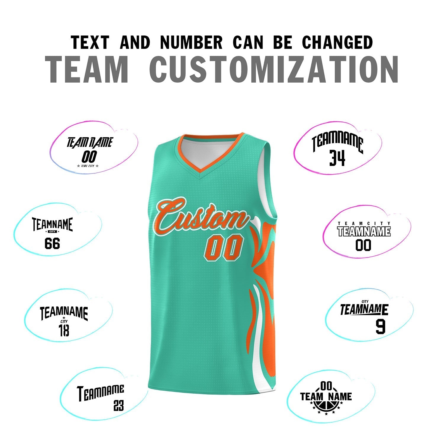Custom Bright Green Orange-White Graffiti Pattern Side Curve Pattern Sports Uniform Basketball Jersey Sets