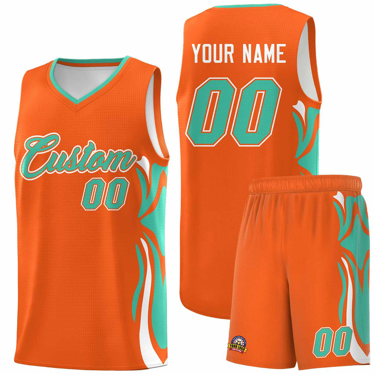Custom Orange Bright Green-White Graffiti Pattern Side Curve Pattern Sports Uniform Basketball Jersey Sets