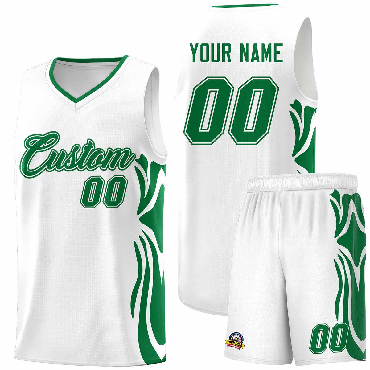 Custom White Kelly Green-Kelly Green Graffiti Pattern Side Curve Pattern Sports Uniform Basketball Jersey Sets