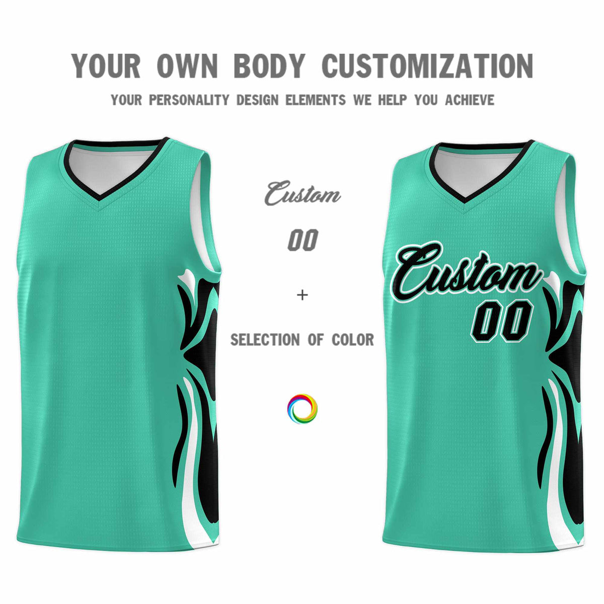 Custom Bright Green Black-White Graffiti Pattern Side Curve Pattern Sports Uniform Basketball Jersey Sets