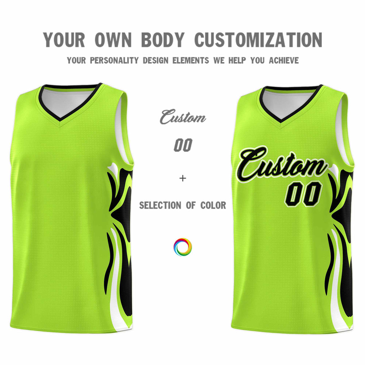 Custom Light Green Black-White Graffiti Pattern Side Curve Pattern Sports Uniform Basketball Jersey Sets