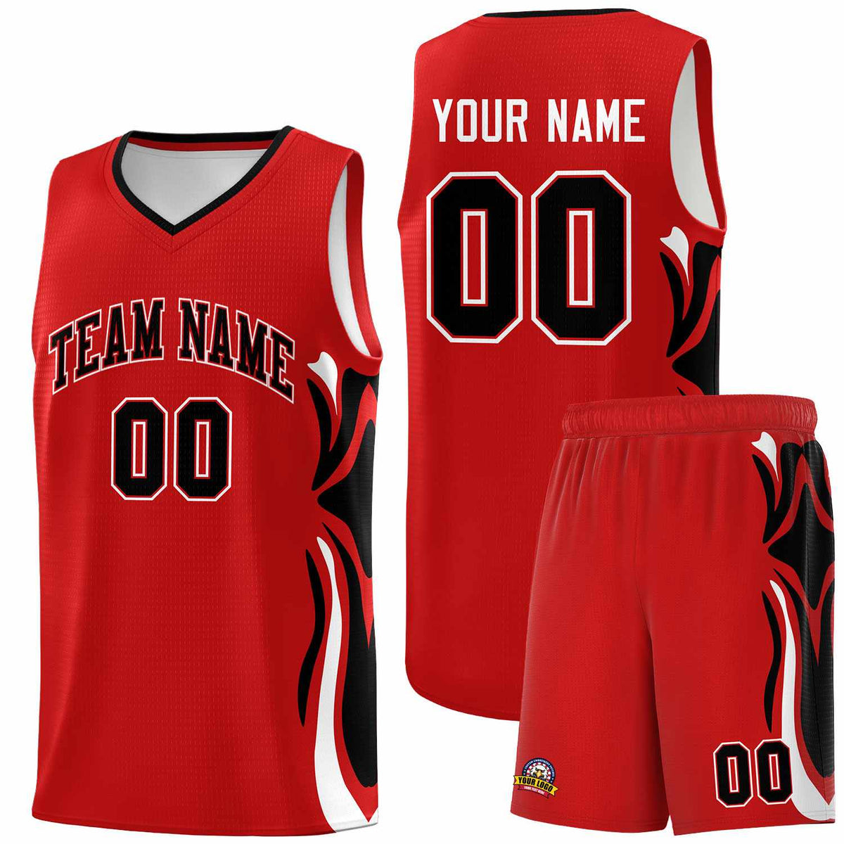 Custom Red Black-White Graffiti Pattern Side Curve Pattern Sports Uniform Basketball Jersey Sets