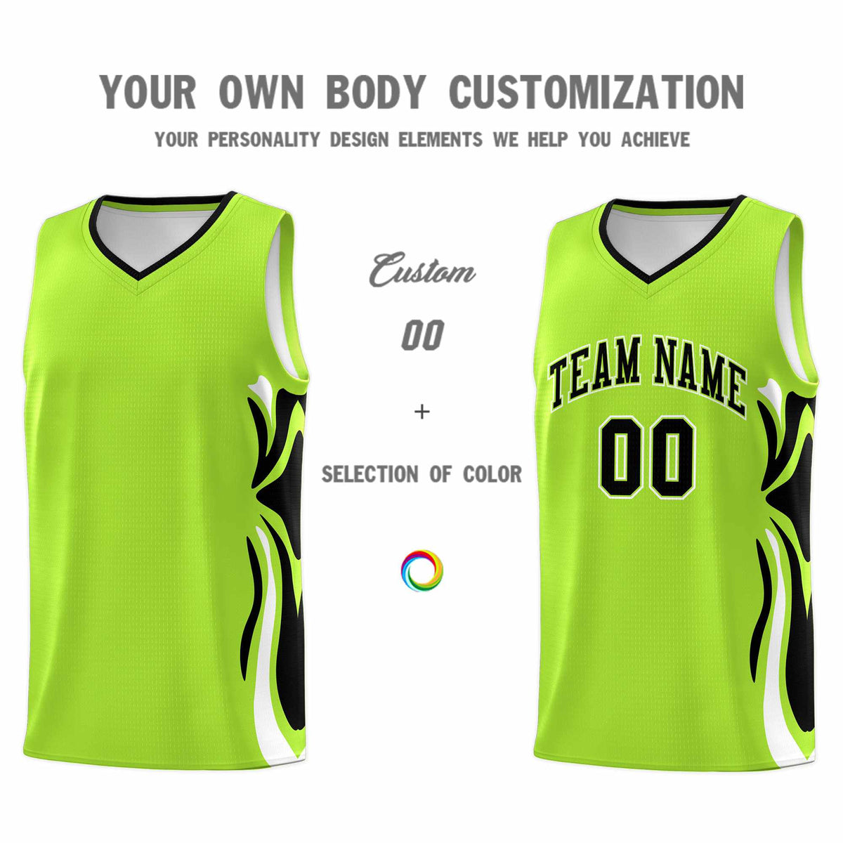 Custom Light Green Black-White Graffiti Pattern Side Curve Pattern Sports Uniform Basketball Jersey Sets
