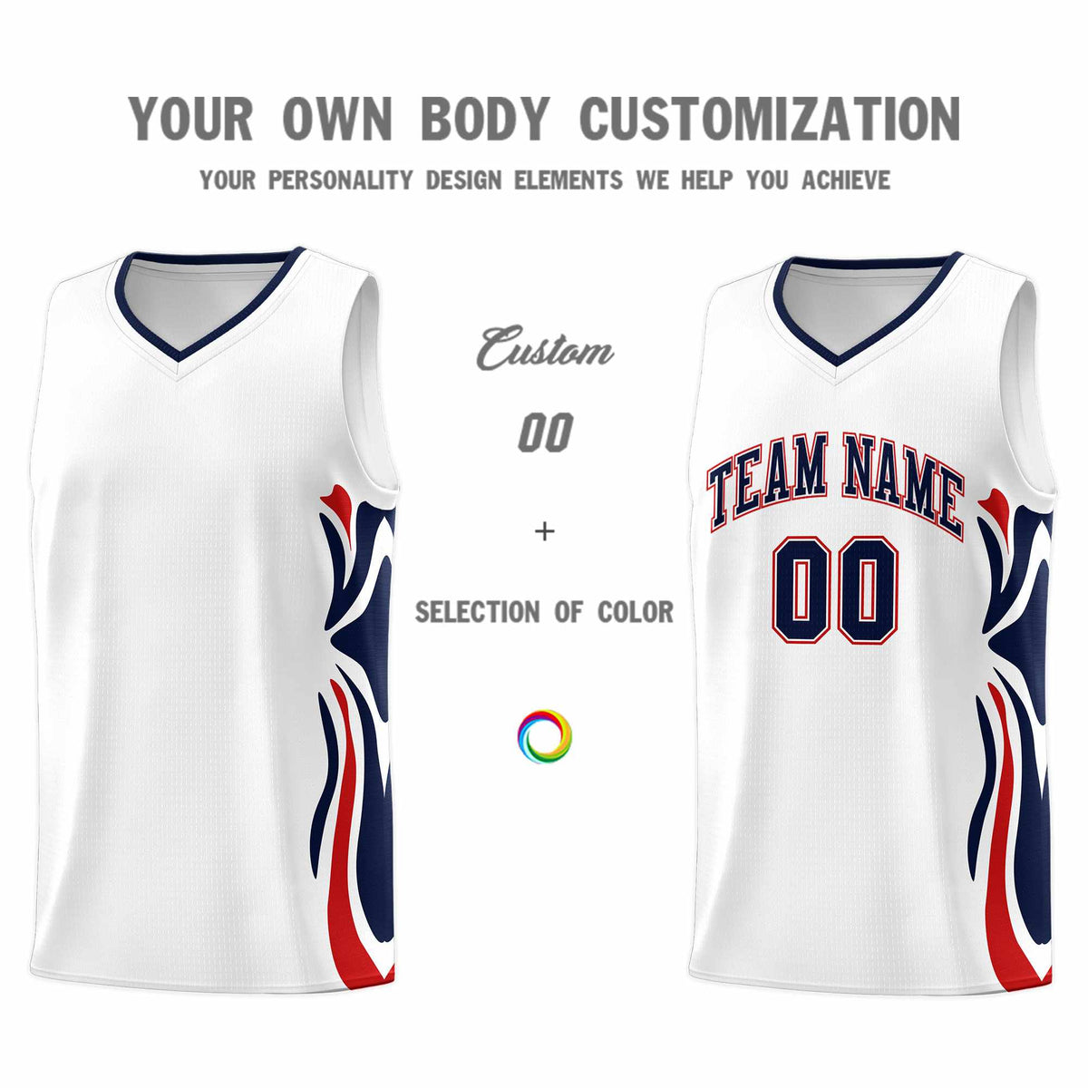 Custom White Navy-Red Graffiti Pattern Side Curve Pattern Sports Uniform Basketball Jersey Sets