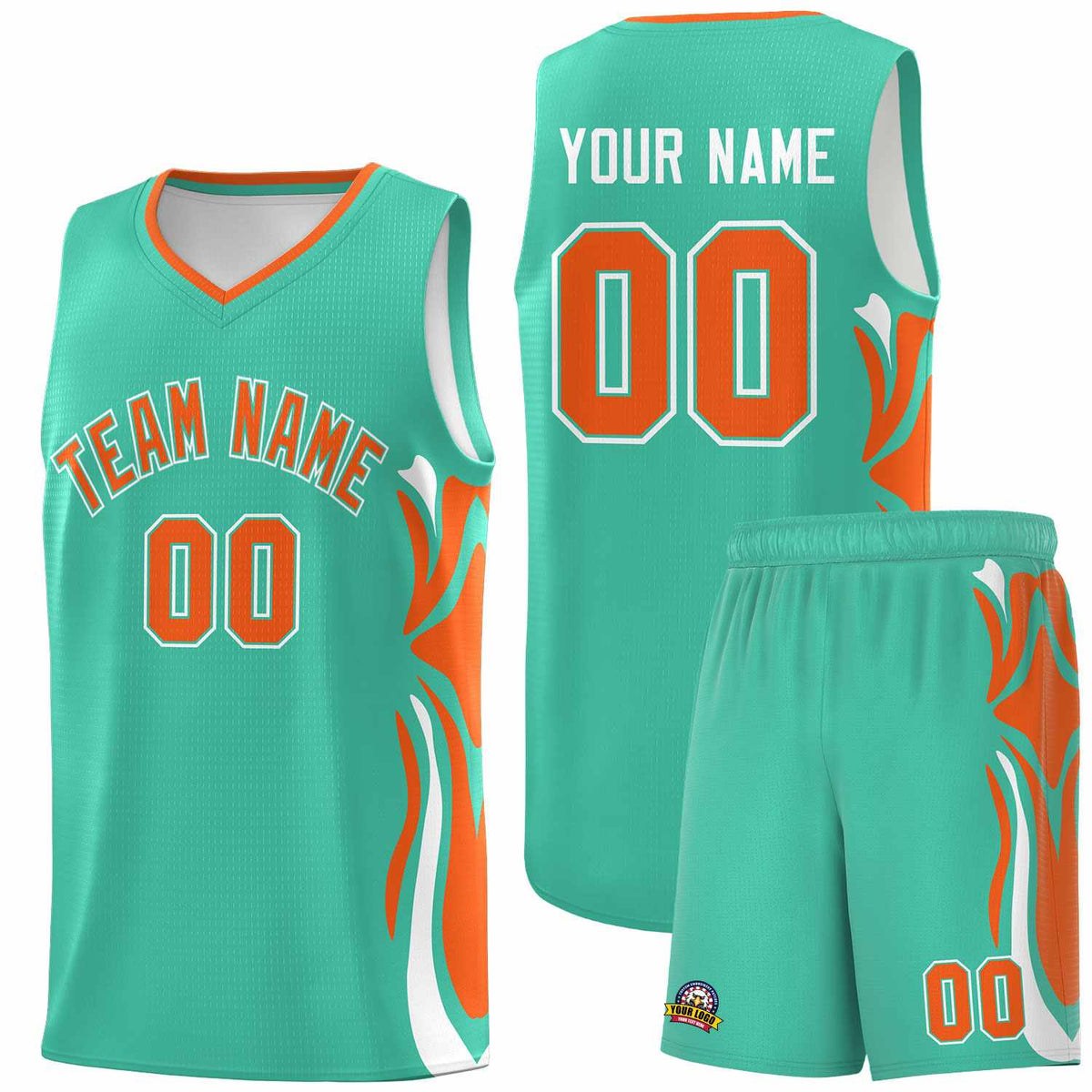 Custom Bright Green Orange-White Graffiti Pattern Side Curve Pattern Sports Uniform Basketball Jersey Sets