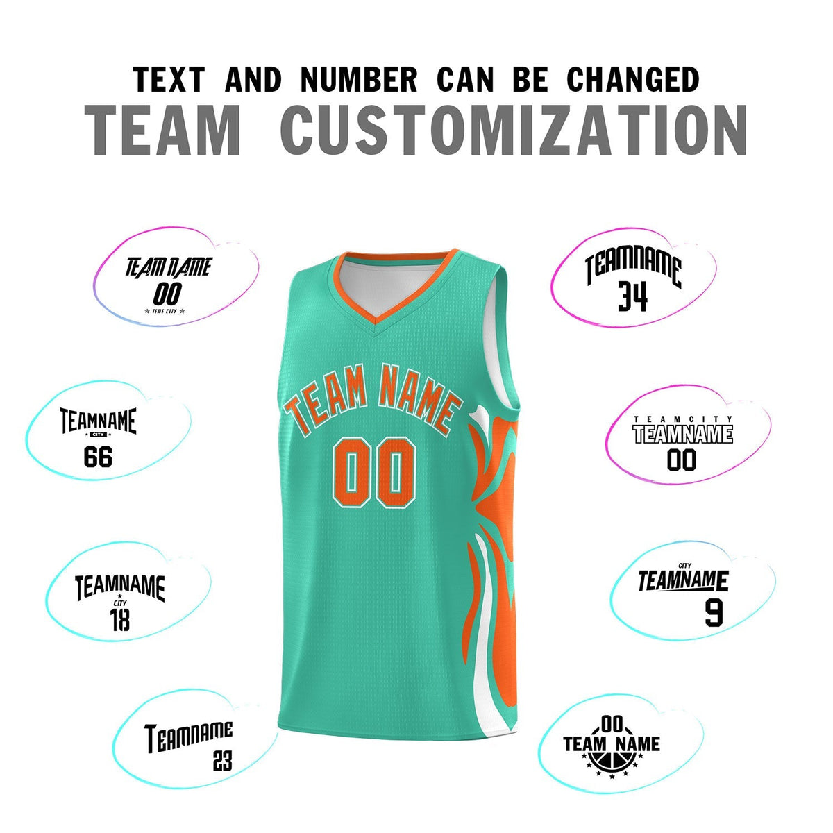 Custom Bright Green Orange-White Graffiti Pattern Side Curve Pattern Sports Uniform Basketball Jersey Sets