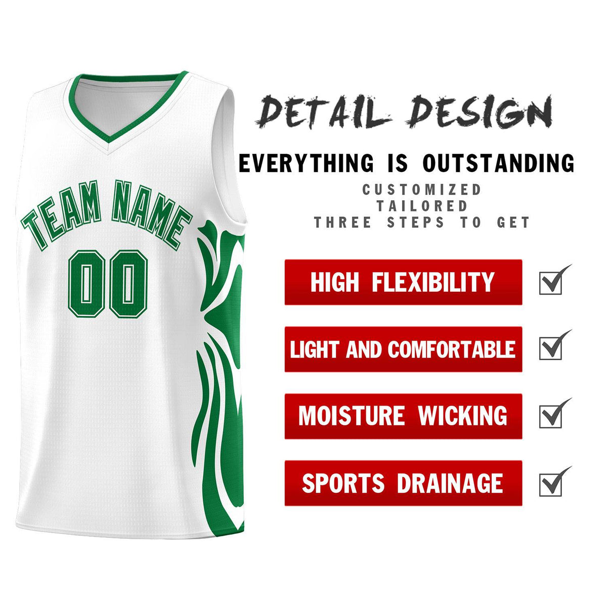 Custom White Kelly Green-Kelly Green Graffiti Pattern Side Curve Pattern Sports Uniform Basketball Jersey Sets