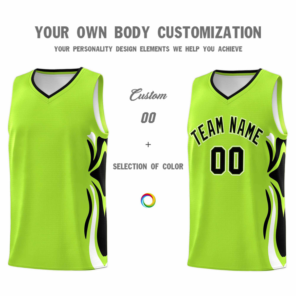 Custom Light Green Black-White Graffiti Pattern Side Curve Pattern Sports Uniform Basketball Jersey Sets