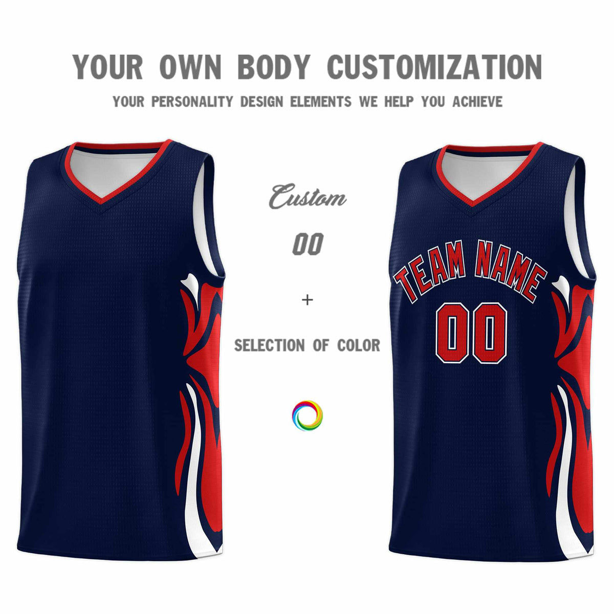 Custom Navy Red-White Graffiti Pattern Side Curve Pattern Sports Uniform Basketball Jersey Sets