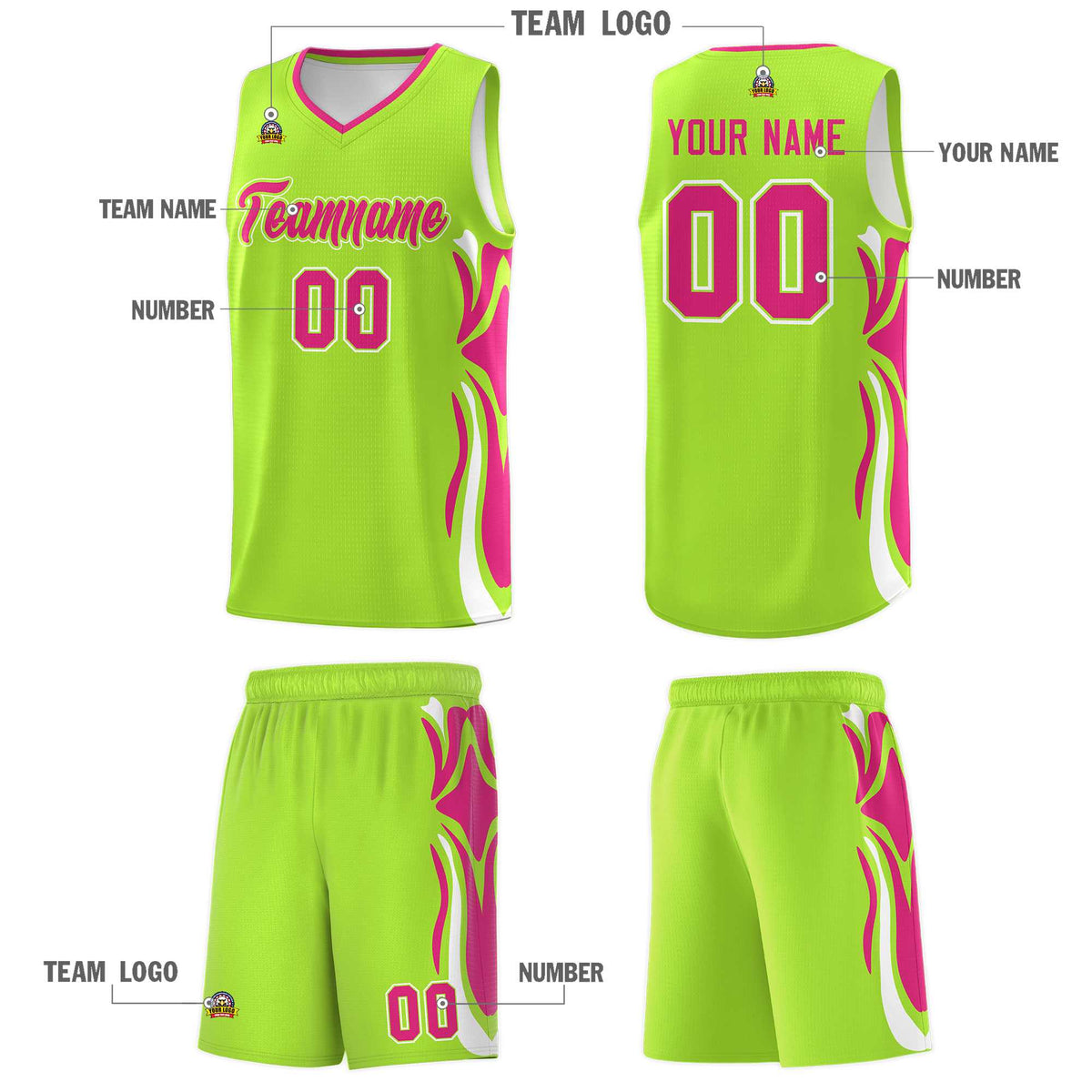 Custom Light Green Pink-White Graffiti Pattern Side Curve Pattern Sports Uniform Basketball Jersey Sets