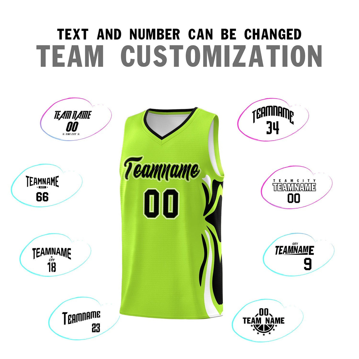 Custom Light Green Black-White Graffiti Pattern Side Curve Pattern Sports Uniform Basketball Jersey Sets