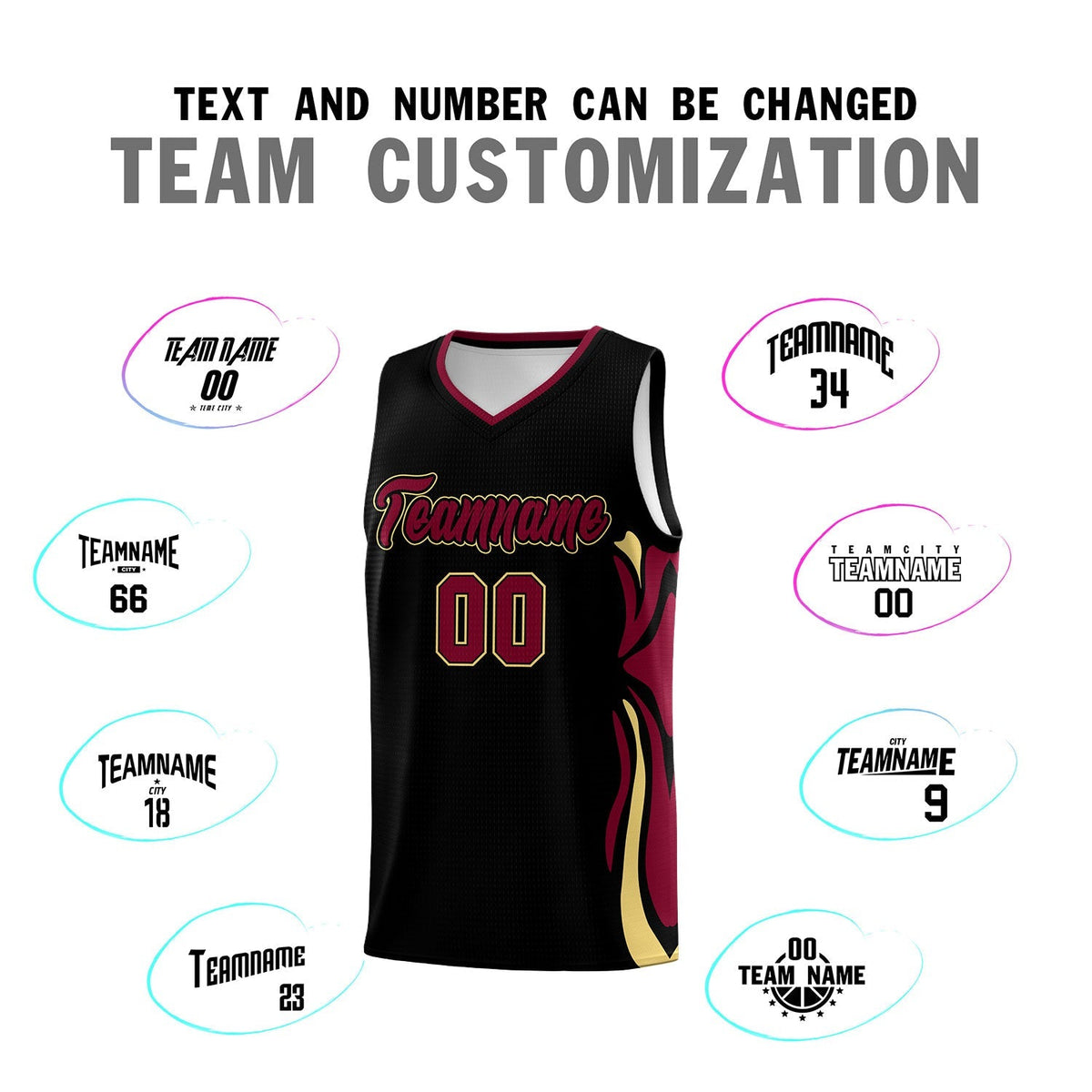 Custom Black Crimson-Khaki Graffiti Pattern Side Curve Pattern Sports Uniform Basketball Jersey Sets