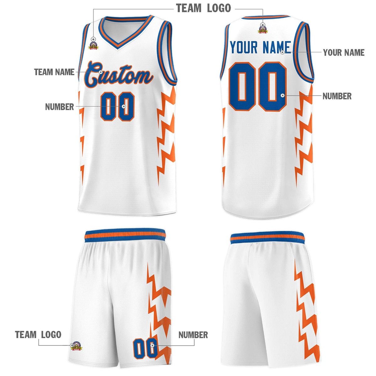 Custom White Side Lightning Pattern Sports Uniform Basketball Jersey|KXKSHOP