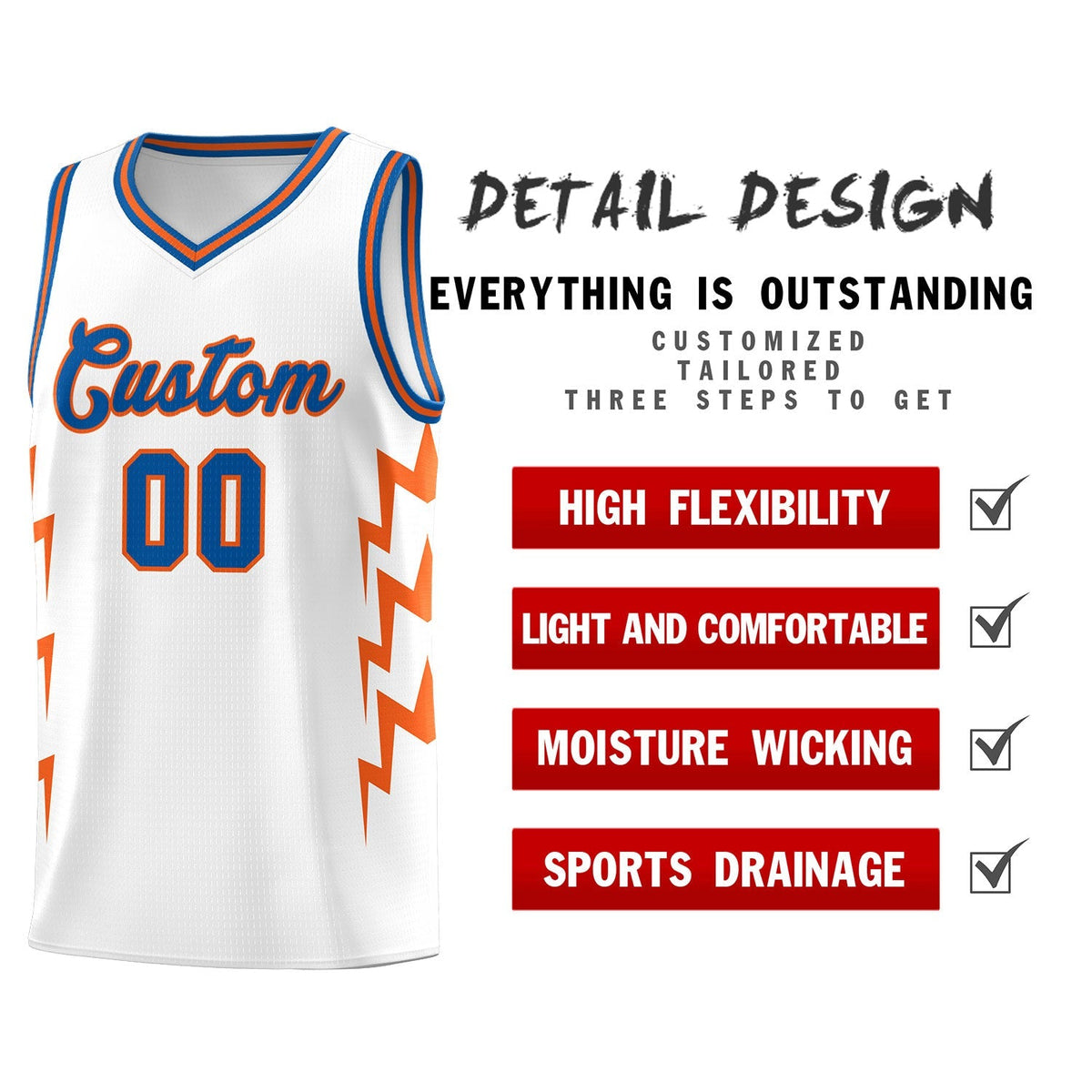 Custom White Side Lightning Pattern Sports Uniform Basketball Jersey|KXKSHOP