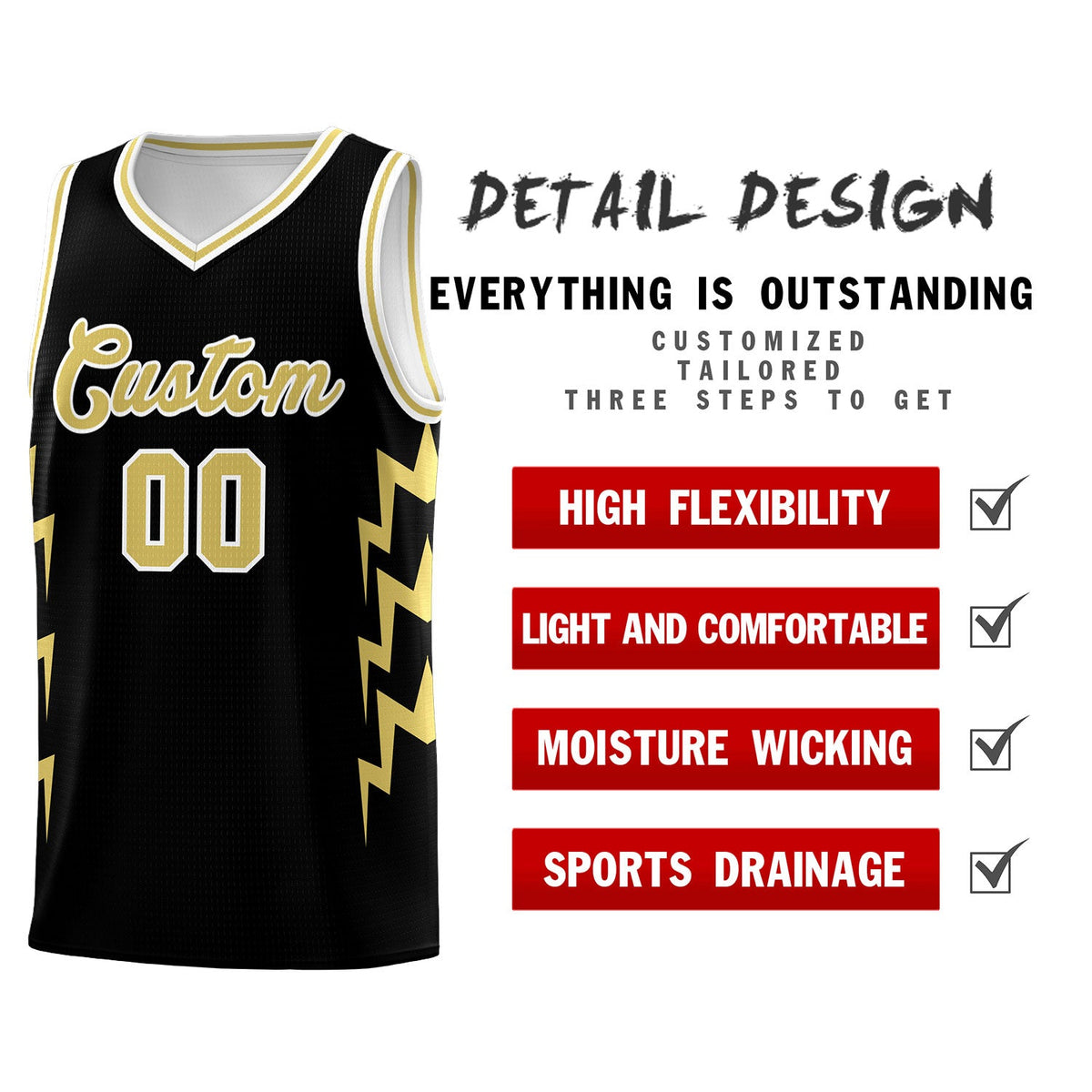 Custom Black Side Lightning Pattern Sports Uniform Basketball Jersey|KXKSHOP