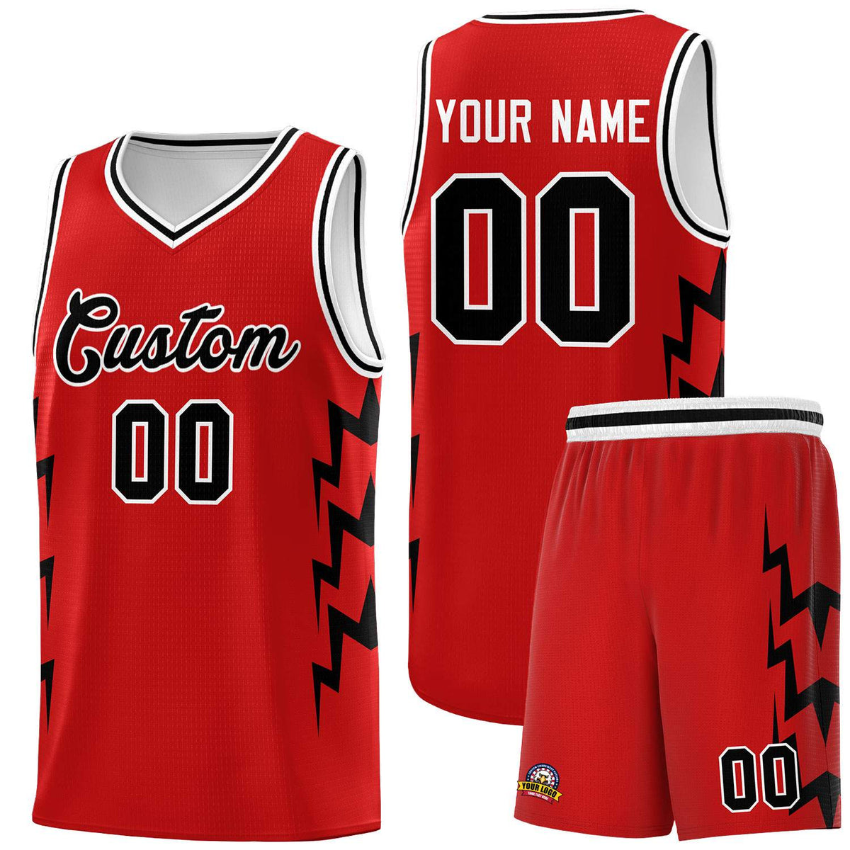 Custom Red Side Lightning Pattern Sports Uniform Basketball Jersey|KXKSHOP