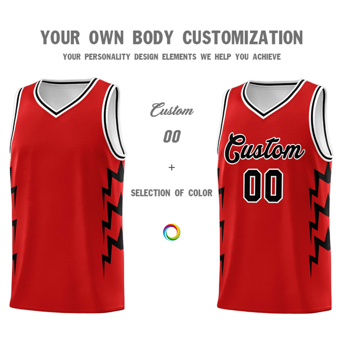 Custom Red Side Lightning Pattern Sports Uniform Basketball Jersey|KXKSHOP