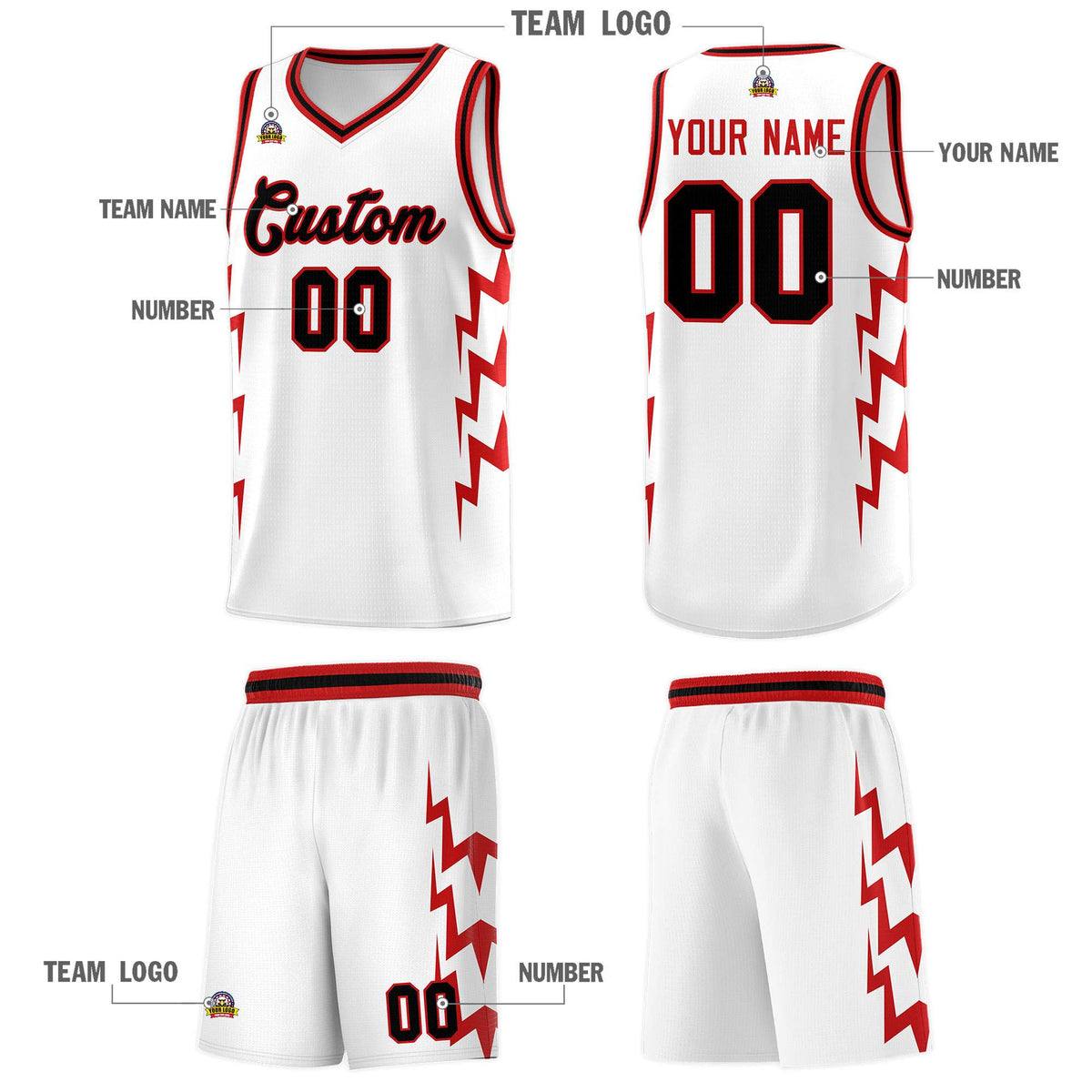 Custom White Side Lightning Pattern Sports Uniform Basketball Jersey|KXKSHOP