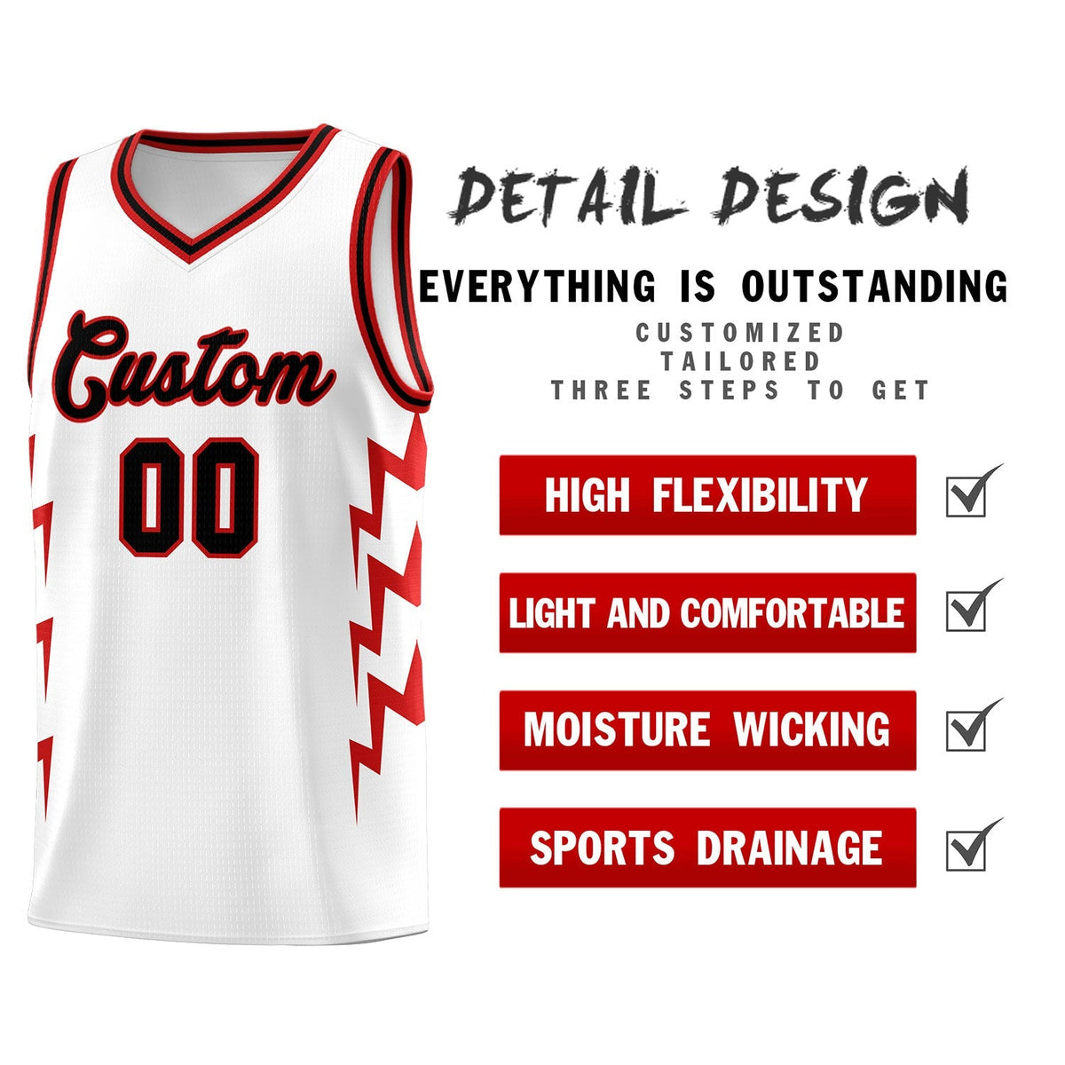 Custom White Side Lightning Pattern Sports Uniform Basketball Jersey|KXKSHOP