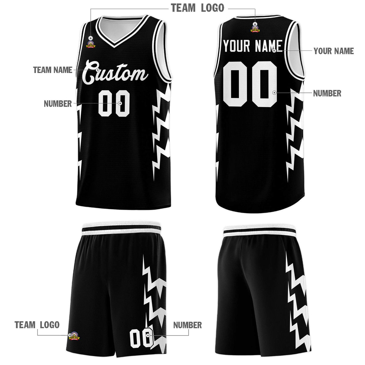 Custom Black Side Lightning Pattern Sports Uniform Basketball Jersey|KXKSHOP