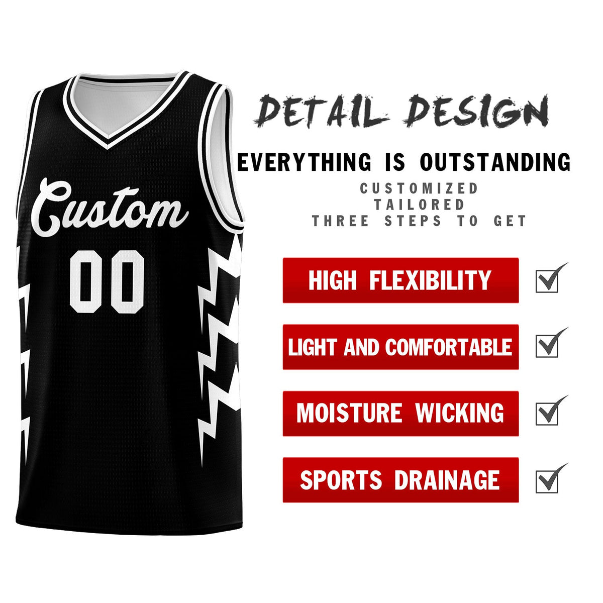 Custom Black Side Lightning Pattern Sports Uniform Basketball Jersey|KXKSHOP