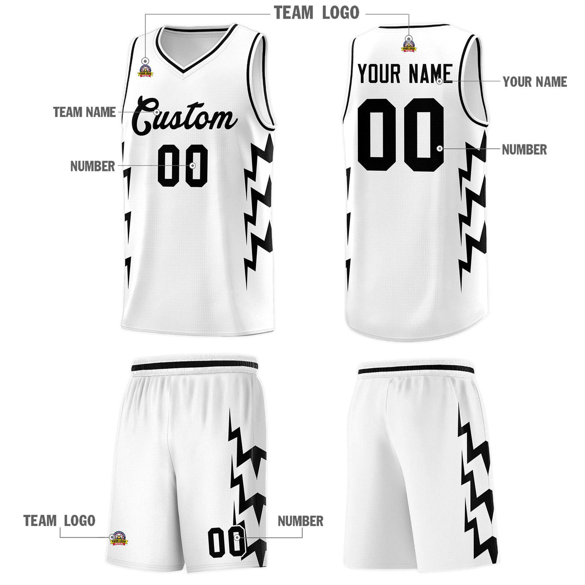Custom White Side Lightning Pattern Sports Uniform Basketball Jersey|KXKSHOP
