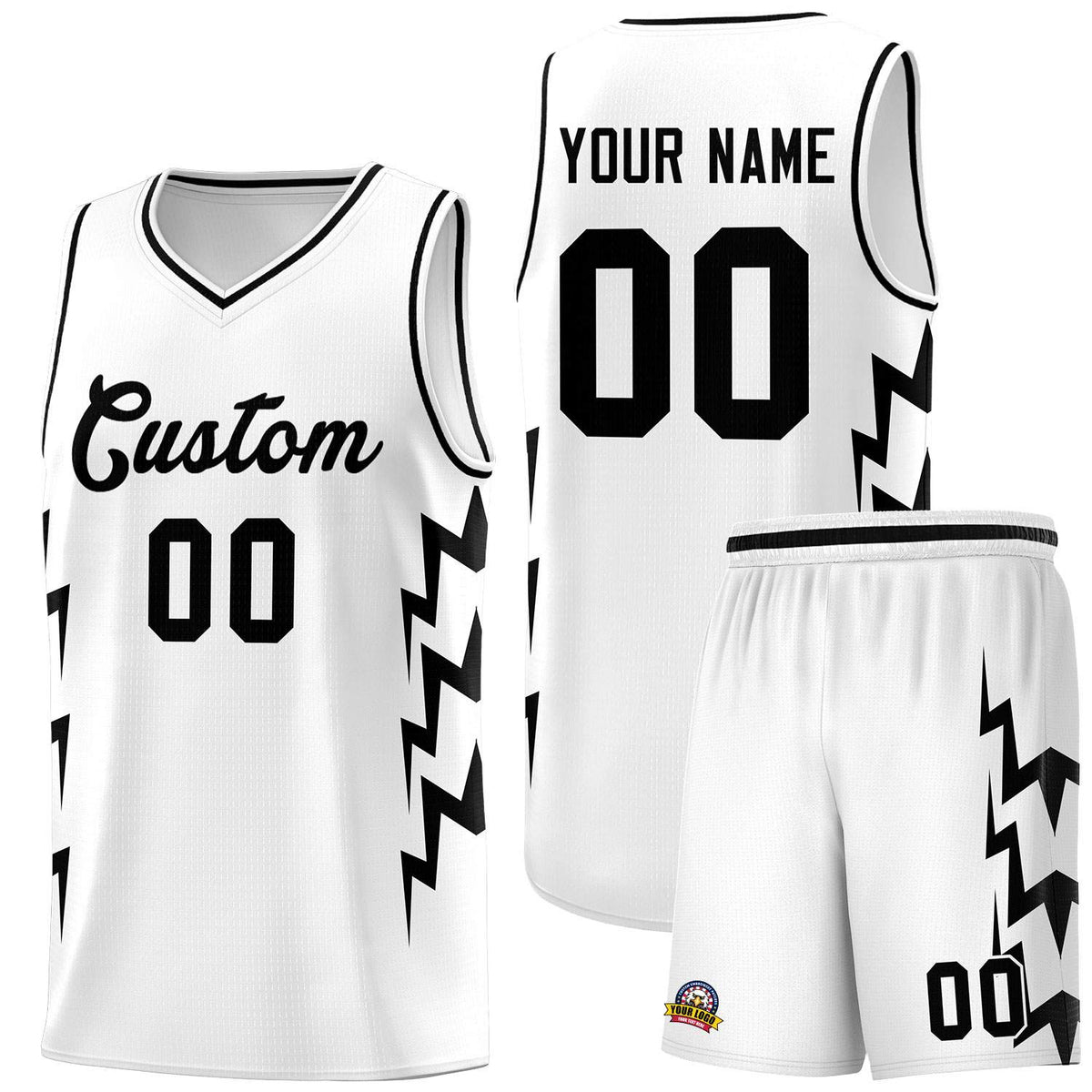 Custom White Side Lightning Pattern Sports Uniform Basketball Jersey|KXKSHOP