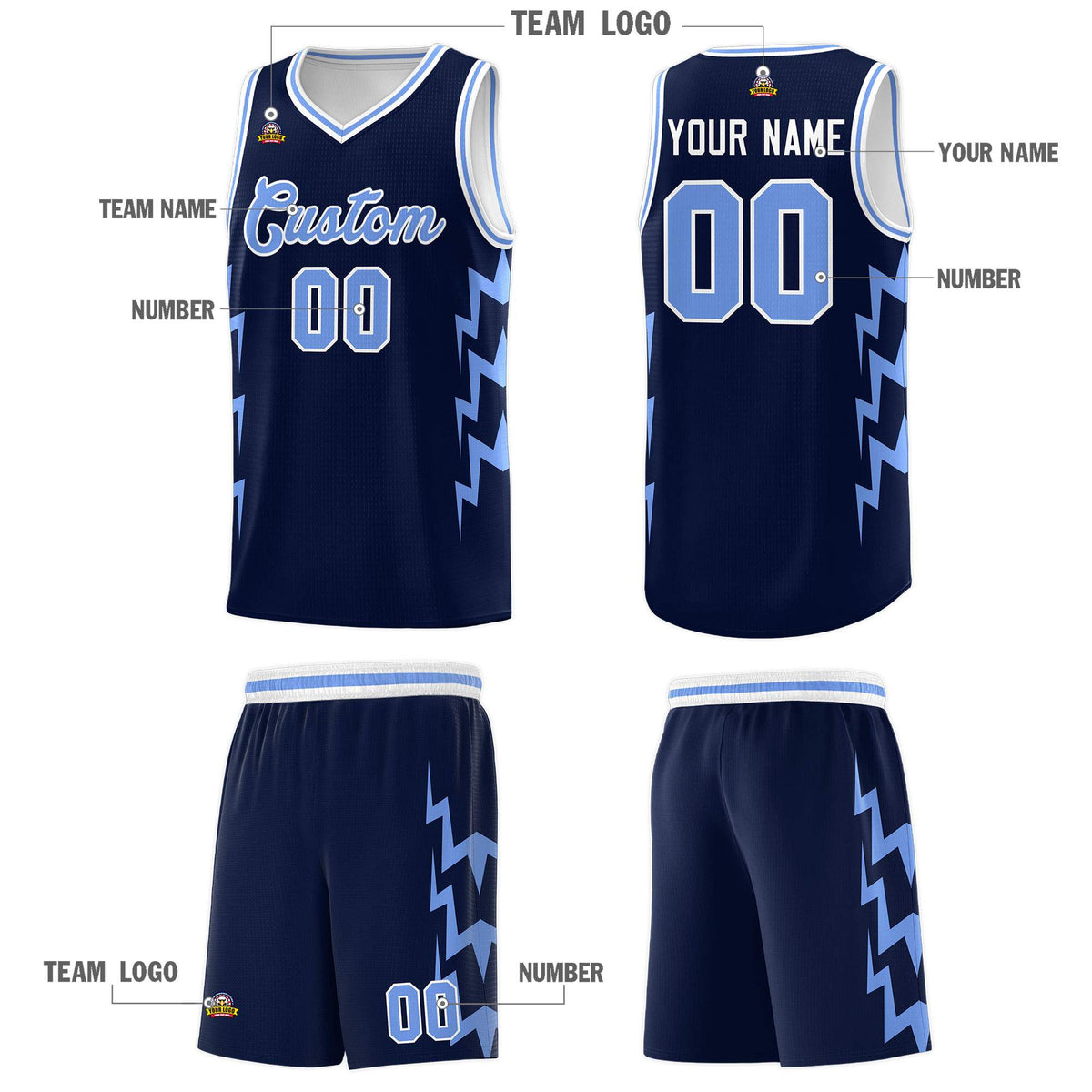 Custom Navy Side Lightning Pattern Sports Uniform Basketball Jersey|KXKSHOP