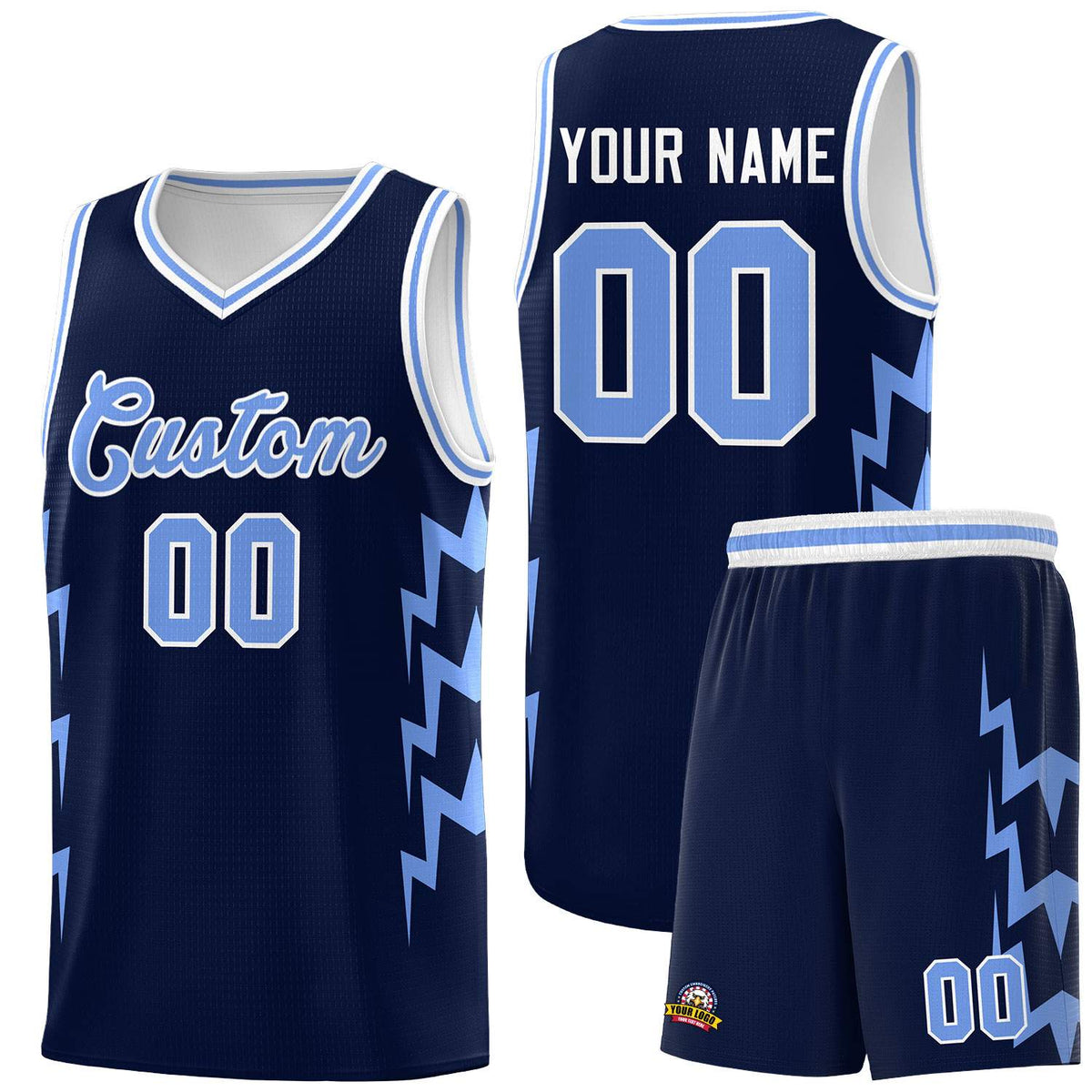 Custom Navy Side Lightning Pattern Sports Uniform Basketball Jersey|KXKSHOP