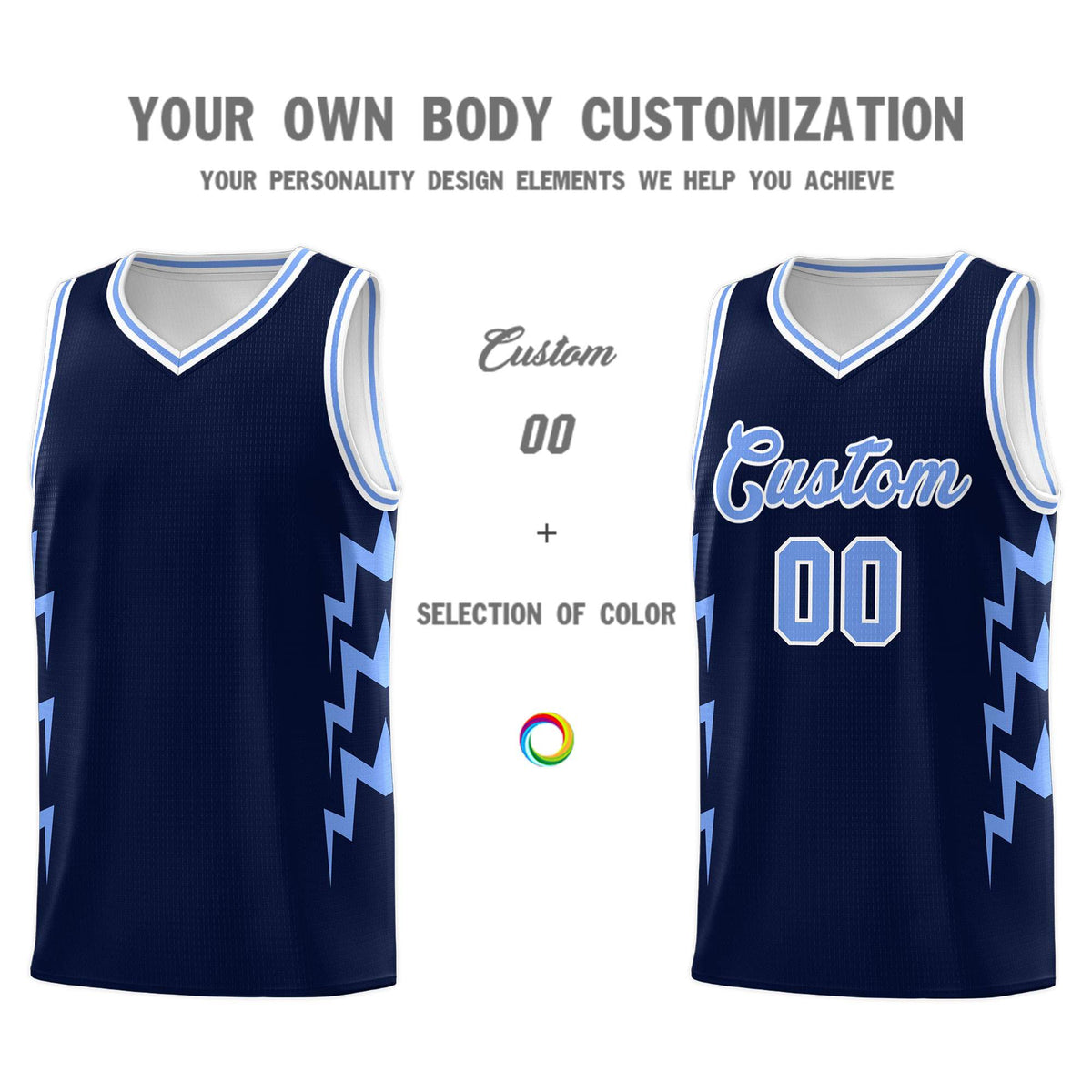 Custom Navy Side Lightning Pattern Sports Uniform Basketball Jersey|KXKSHOP