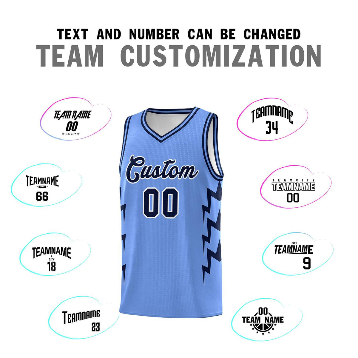 Custom Light Blue Side Lightning Pattern Sports Uniform Basketball Jersey|KXKSHOP