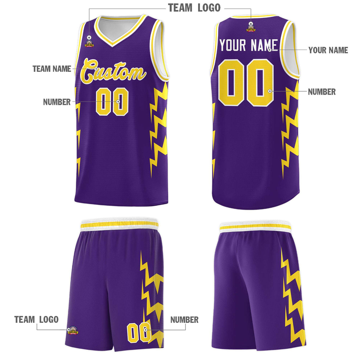 Custom Purple Side Lightning Pattern Sports Uniform Basketball Jersey|KXKSHOP