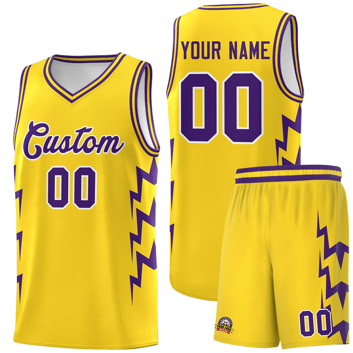 Custom Gold Side Lightning Pattern Sports Uniform Basketball Jersey|KXKSHOP