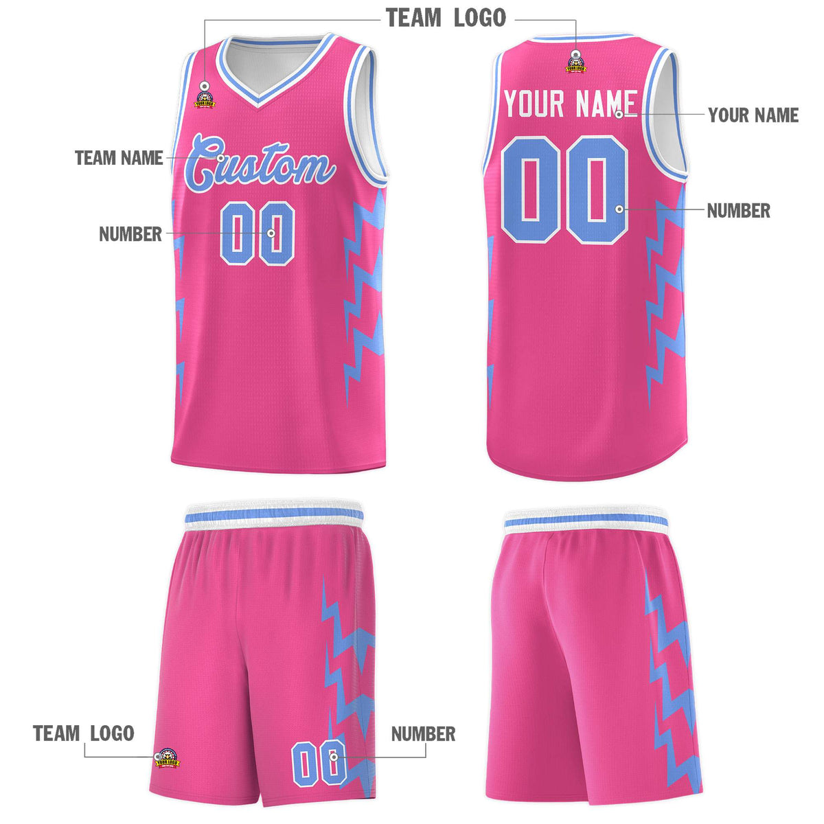 Custom Pink Side Lightning Pattern Sports Uniform Basketball Jersey|KXKSHOP
