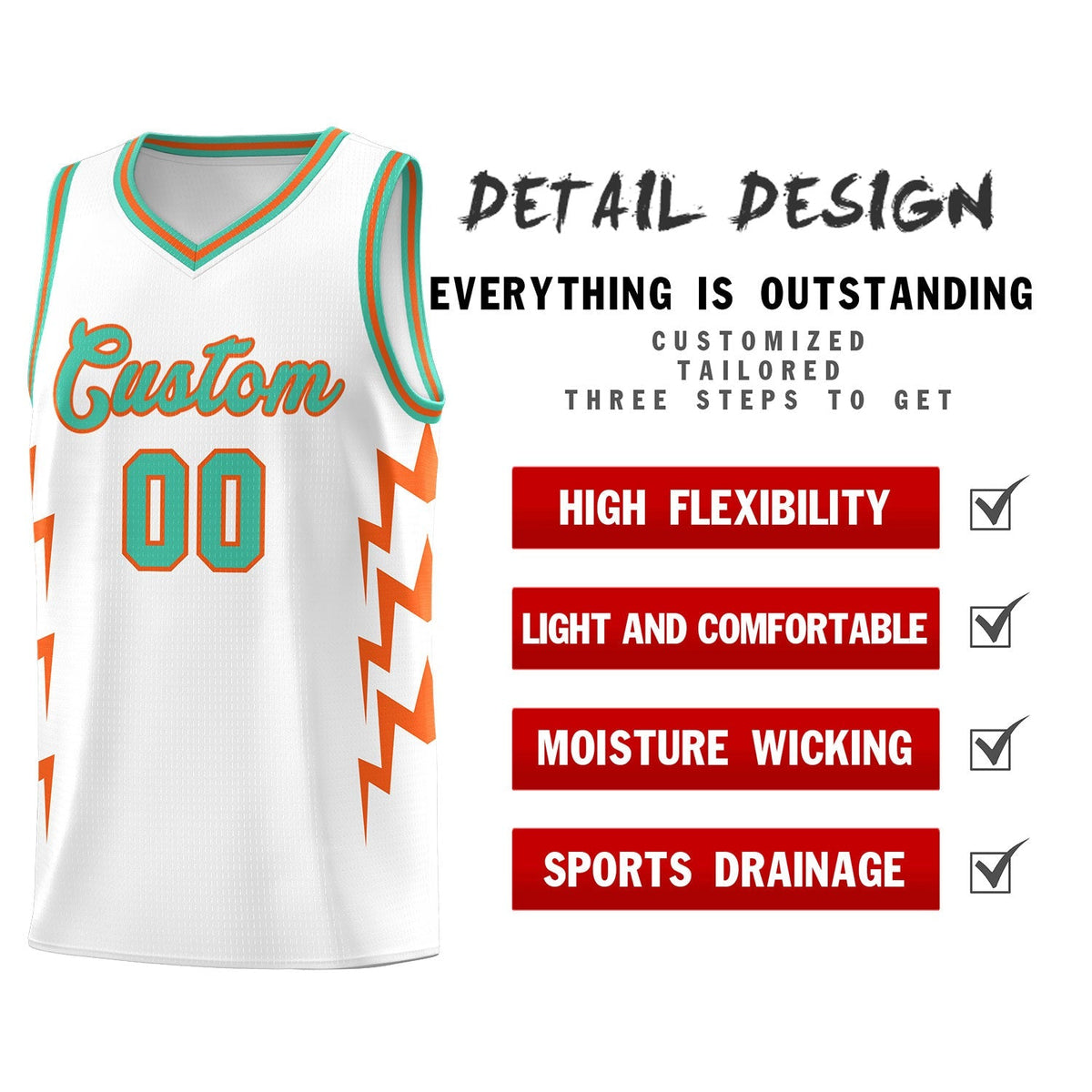 Custom White Side Lightning Pattern Sports Uniform Basketball Jersey|KXKSHOP
