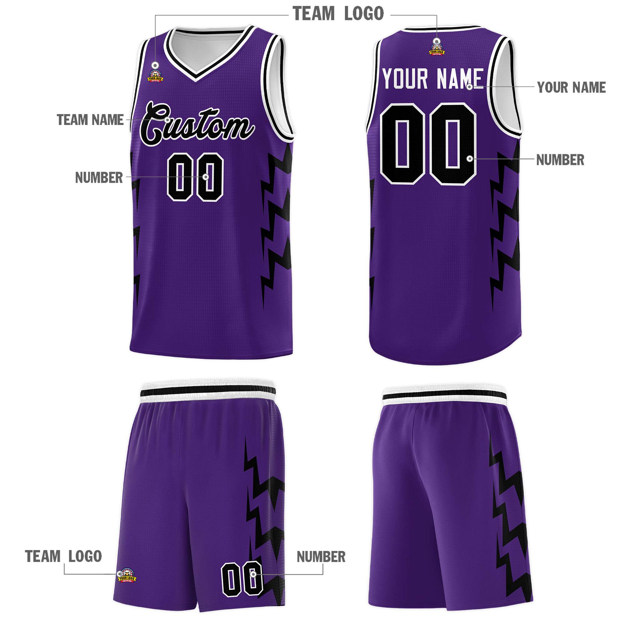 Custom Purple Side Lightning Pattern Sports Uniform Basketball Jersey|KXKSHOP