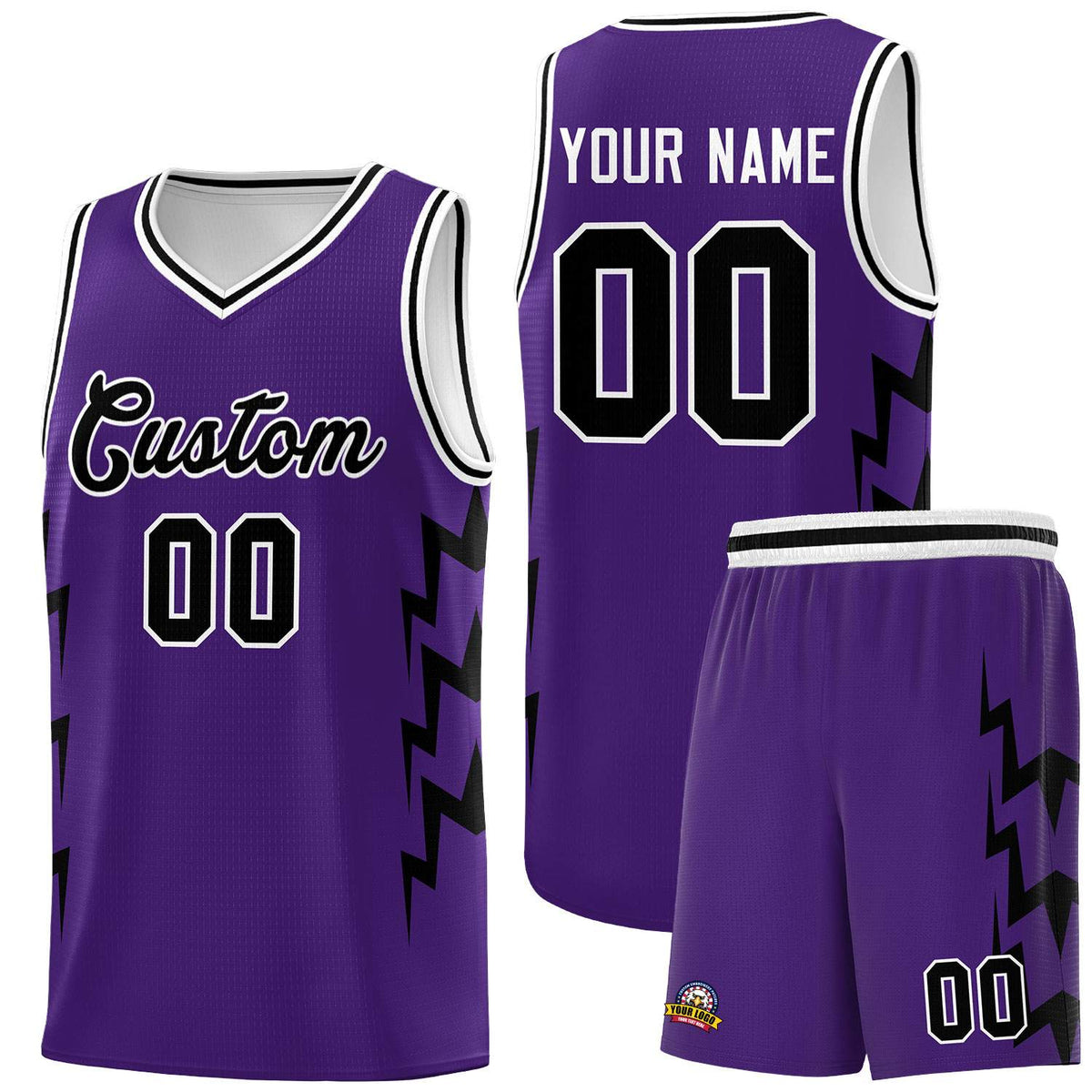 Custom Purple Side Lightning Pattern Sports Uniform Basketball Jersey|KXKSHOP