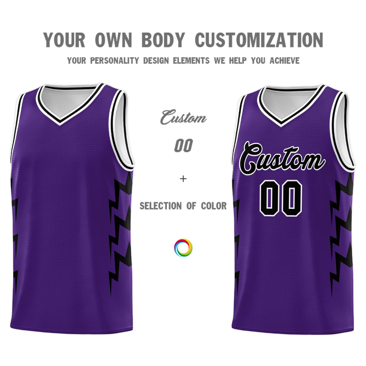 Custom Purple Side Lightning Pattern Sports Uniform Basketball Jersey|KXKSHOP