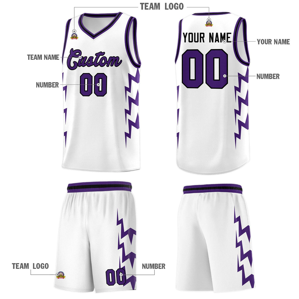 Custom White Side Lightning Pattern Sports Uniform Basketball Jersey|KXKSHOP