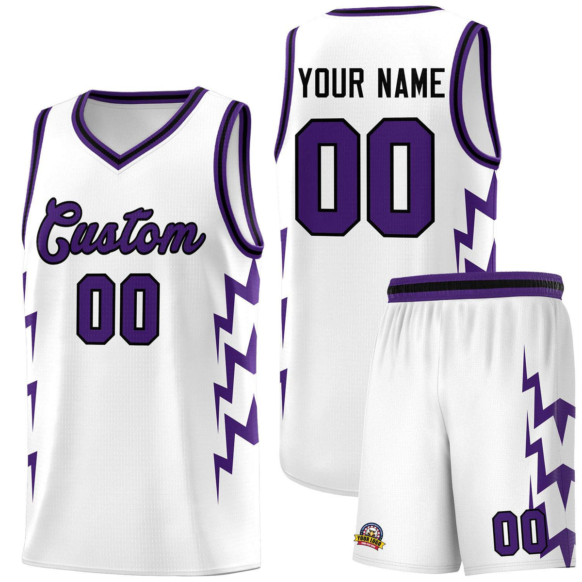 Custom White Side Lightning Pattern Sports Uniform Basketball Jersey|KXKSHOP