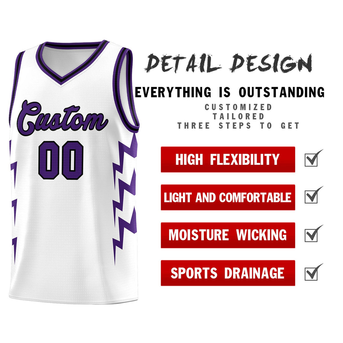 Custom White Side Lightning Pattern Sports Uniform Basketball Jersey|KXKSHOP