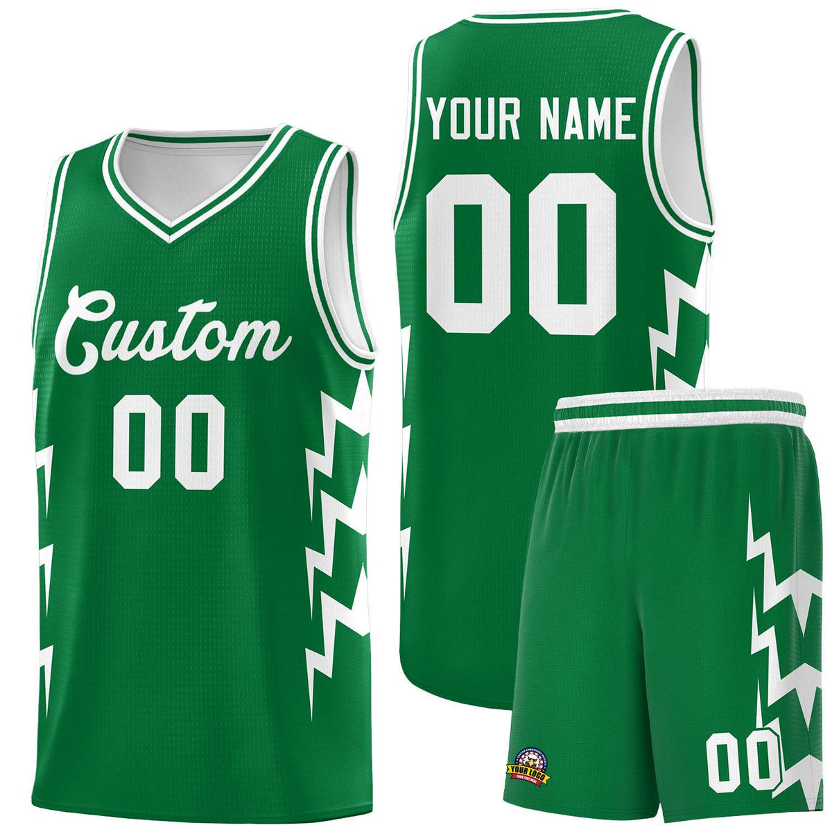 Custom Kelly Green Side Lightning Pattern Sports Uniform Basketball Jersey|KXKSHOP