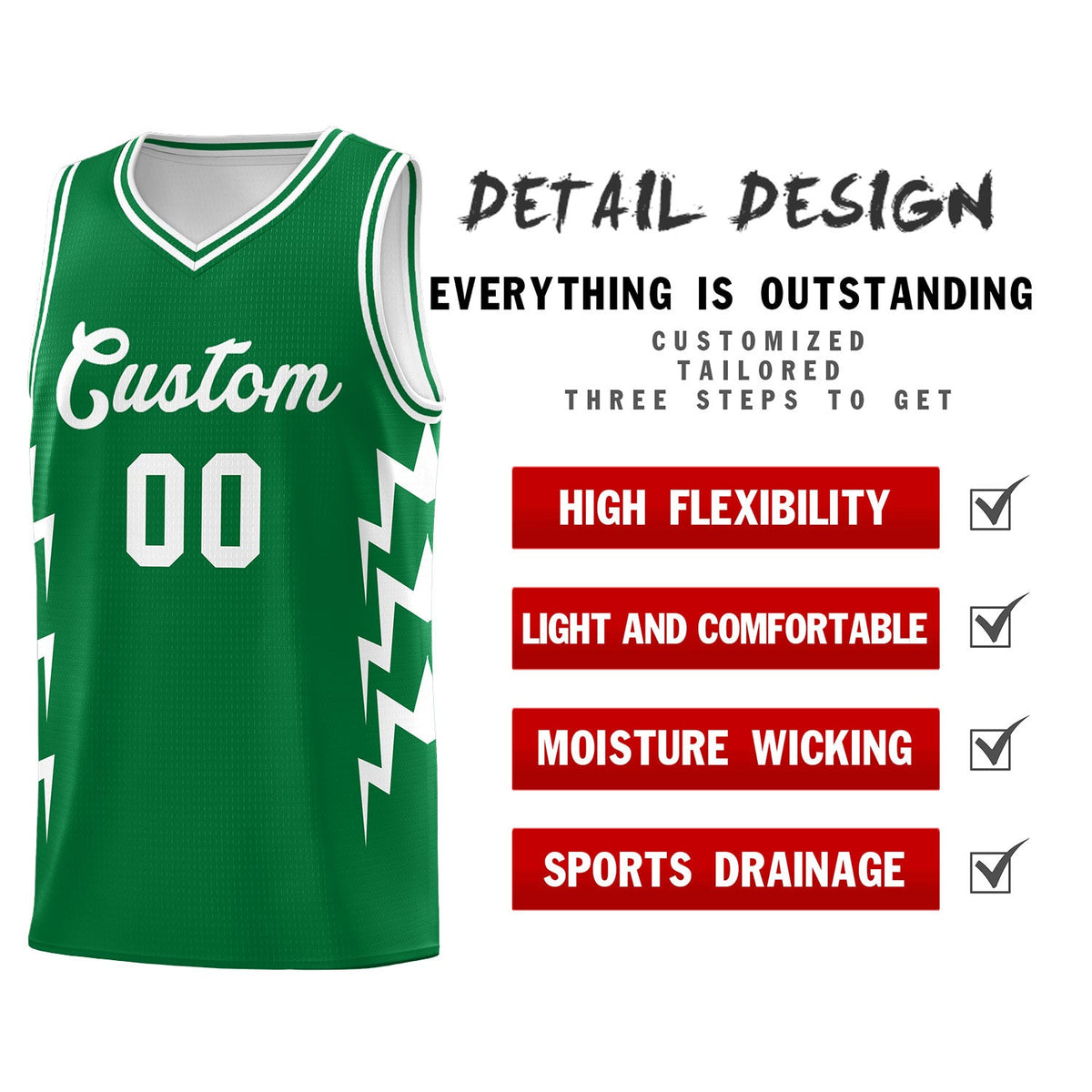 Custom Kelly Green Side Lightning Pattern Sports Uniform Basketball Jersey|KXKSHOP